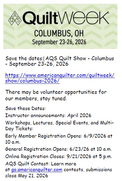 AQS Quilt Week September 2026